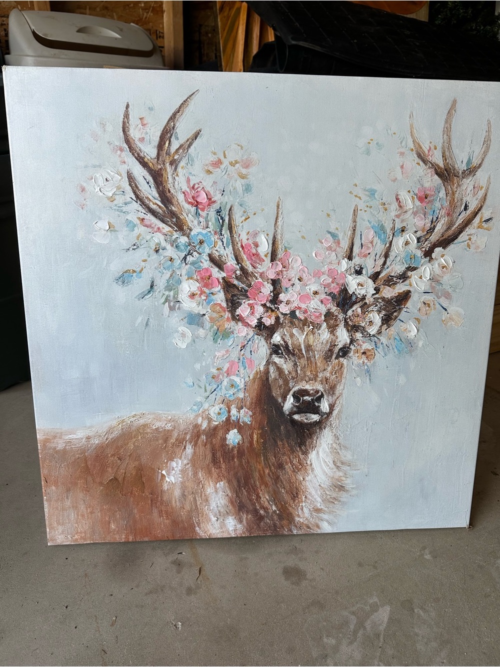 Floral Antler Deer Canvas Wall Art - Brown & Pink